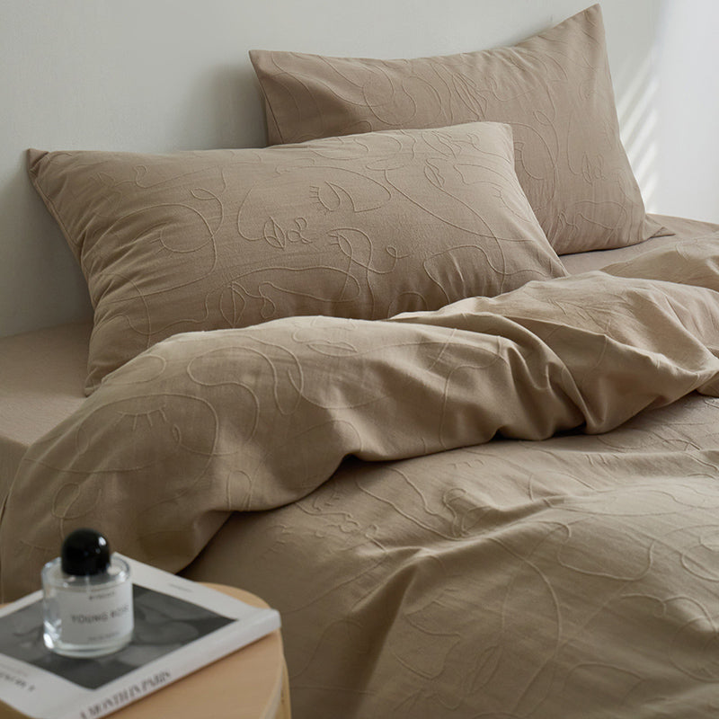 Embossed Brown Cotton Duvet Set