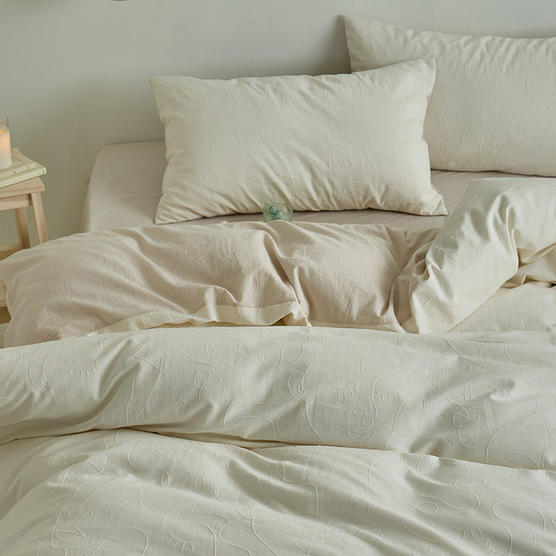 Embossed White Cotton Duvet Set