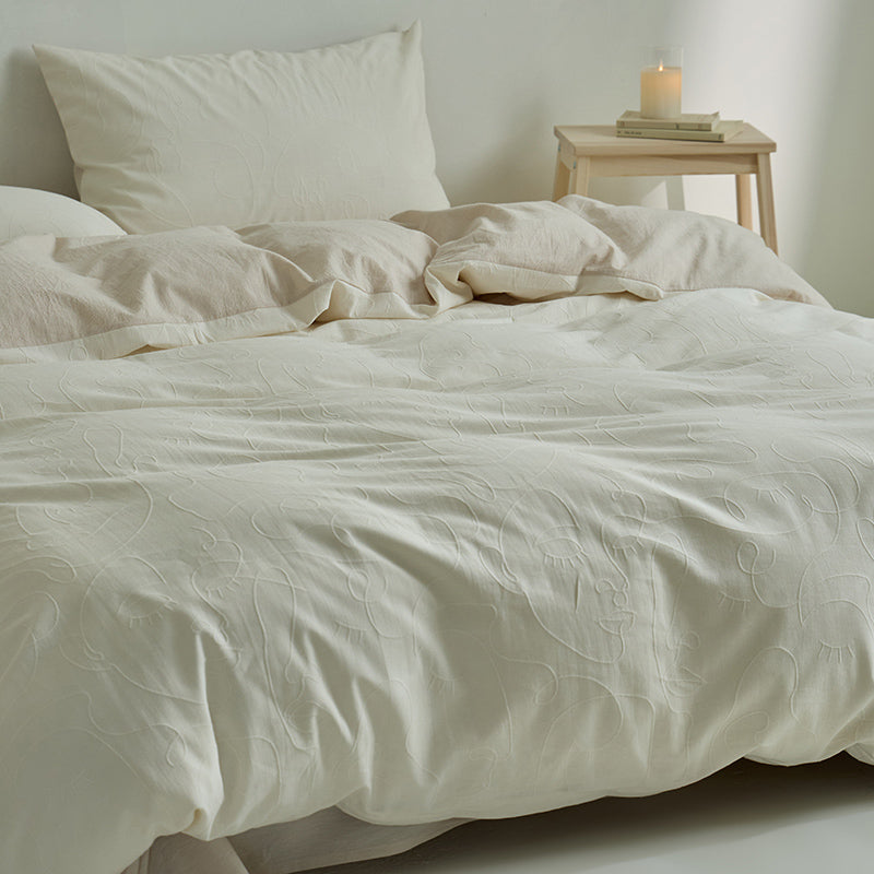 Embossed White Cotton Duvet Set